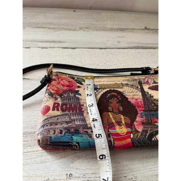 Rome Paris Eiffel Tower woman of color with Afro zippered crossbody bag - Picture 6 of 7